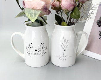Personalized Ceramic Engagement Gifts Newlyweds Gifts, Custom Wedding Ceramic Vase Gifts, Engraved Memorial Wedding Vase Bridal Shower Gifts