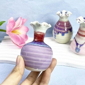 Cute Mini Ceramic Vase Table Decor Gift for Her, Unique Handmade Mommy Pot Desktop Art Tiny Vases for Dry Flowers, Miniature Vase Lover Gift