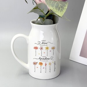 Personalized Floral Birthday Month Garden Vase, Custom Ceramic Vase Gift for First-time Mother, Engraved Memorial Vase Birthday Gift for Her