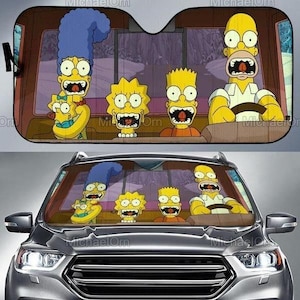 The Simpsons Car Sunshade, Simpsons Family Car Decor, Simpsons Auto Sunshade, Simpsons Car Sun Protector, Funny Sun Visor Car