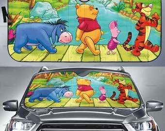 Pooh And Friends Car Sunshade, Funny Poor Car Decor, Pooh Auto Sunshade, Car Windshield Cover, Pooh Lovers Gift, New Car Gift