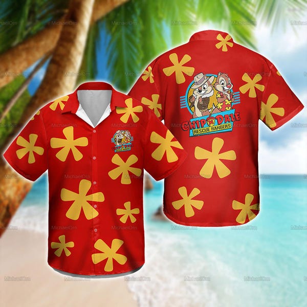 Hawaiiaans Chip 'n Dale-shirt, Aloha-shirt, Hawaiiaans strandshirt, Chip And Dale-shirt, Disneyland Hawaii-shirt, shirt vakantie zomer