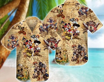 Camisa hawaiana de Mickey Piratas de Disney, camisa de Mickey y sus amigos piratas, camisas de verano de Mickey, camisa hawaiana de Mickey para hombre, camisa de vacaciones