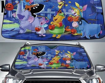 Pooh Car Sunshade, Poor And Friends Car Decor, Winnie The Pooh Auto Sunshade, Windshield Sun Shade, Pooh Halloween Lovers Gift