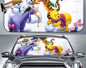 Pooh Christmas Car Sunshade, Pooh Car Decor, Winnie The Pooh Auto Sunshade, Windshield Sun Shade, Pooh Lovers Gift