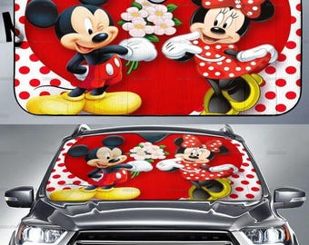 Parasol para coche de Mickey y Minnie, Parasol para coche de Mickey, Decoración para coche de Mickey, Parasol para coche de pareja, Decoración para parabrisas de coche