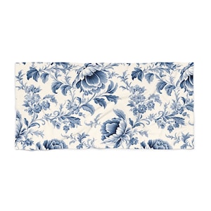 Floral Beach Towel, Floral Blue and White Towel, Summer and Pool Essentials Towel.