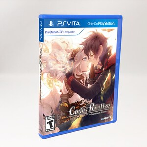 May include: A blue PlayStation Vita game case with a colorful anime-style image of two characters. The game is called "Code: Realize - Guardian of Rebirth" and is rated T for Teen by the ESRB.