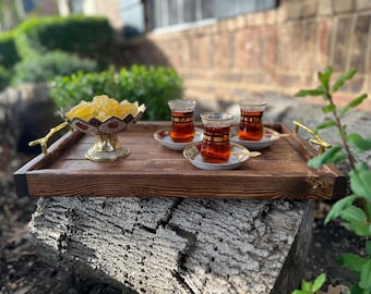 Handcrafted Pine Wood Serving Tray: Farmhouse Ottoman Decor