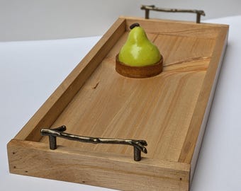 Handcrafted Wooden Serving Tray: Rustic Farmhouse Ottoman Display
