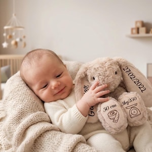 Peluche Lapin personnalisé  - doudou cadeau de naissance