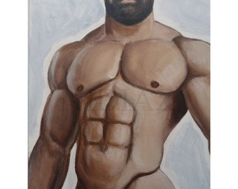 BIG MUSCLE. GAY. Adulto. Cuerpo musculoso desnudo. Gay art. Pintura gay. Obra original. Desnudo masculino. Cuerpo. Art