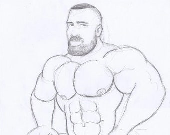 MUSCLE MAN. ORIGINAL drawing. Do not print. Original art. Pencil drawing. Gay drawing. Gay art. Muscle. Bodybuilder. Bodybuilder. adult