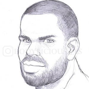 PORTRAIT. GAY ART. Original drawing. Muscle man. Male. Handsome bodybuilder. Attractive man. Big man. Original art. It is not impression.