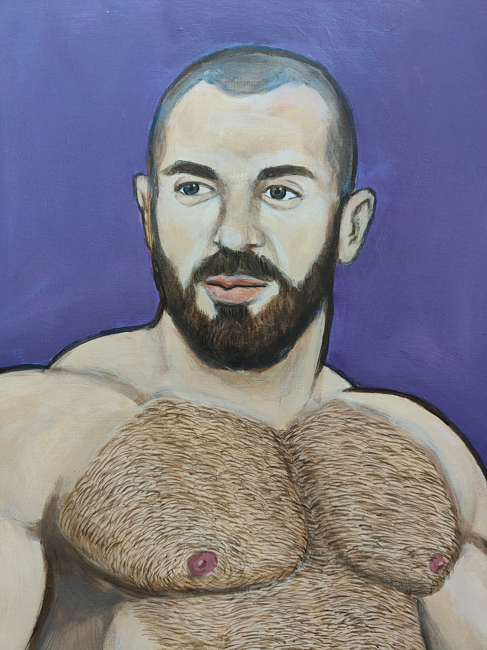 GAY. MUSCLEBEAR. MUSCLE. Original Art. Naked. Adult. Beard. Hunk. Gay