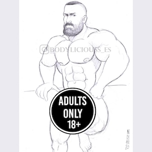 ERWACHSENE. MUSKELMANN. Originalzeichnung. Nicht drucken. Originalkunst. Bleistiftzeichnung. Schwule Zeichnung. Schwule Kunst. Muskel. Bodybuilder. Bodybuilder.