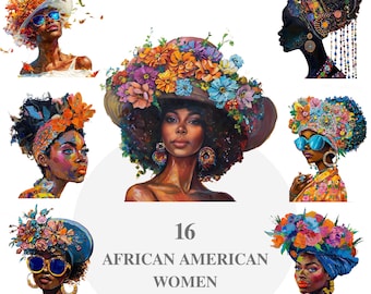 African American Women Clipart 16 PNG, African American Art, Floral Women Clipart, Black Women Illustrations, African Beauty PNG