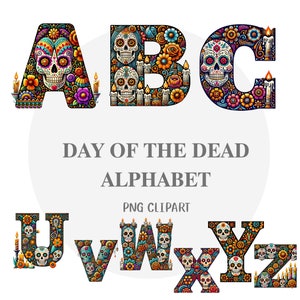 Alphabet du jour des morts, dia de losmuertos, dia delos muertos, sugar skullful, alphabet têtes de mort, alphabet d'Halloween, halloweenghoste