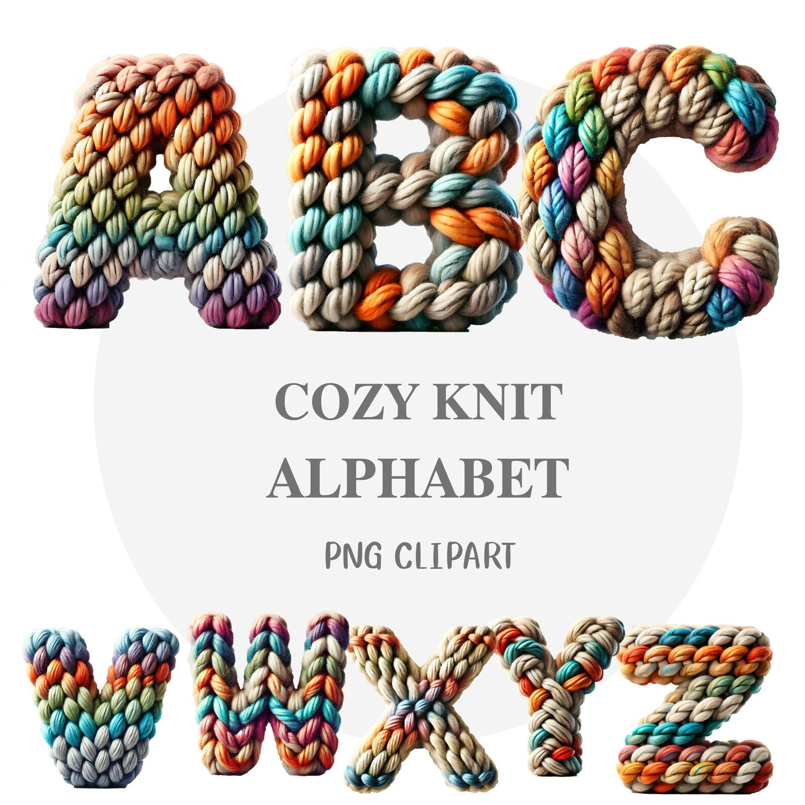 Cozy Knit Alphabet, Colorful Yarn Letters (PNG) - Etsy