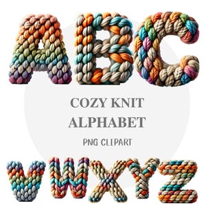 Alfabeto de punto acogedor, letras con textura de hilo, letras con patrón de punto, letras de hilo de colores, fuente de estilo hecho a mano, alfabeto vintage, abc de punto, abc