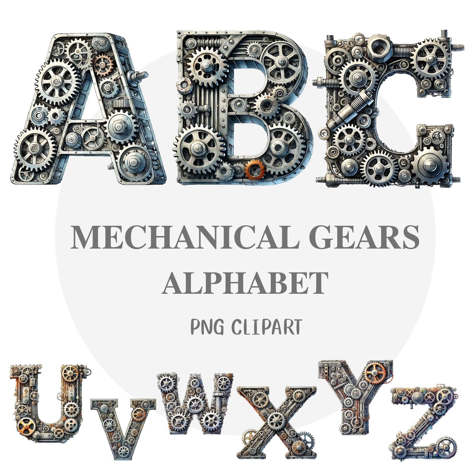 Steampunk Gears Alphabet, Cogs Monogram, Mechanical Font (digital Files ...