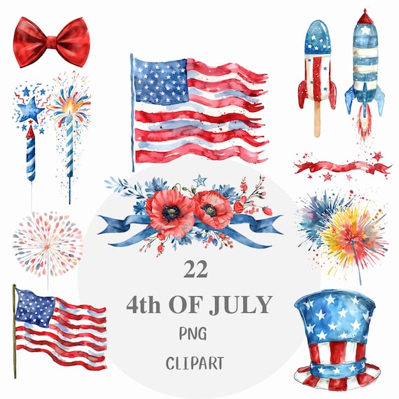 Watercolor 4th Of July Clipart bundle, 4th of july clipart , 4th of July, retro 4th of july usa, vintage 4th of July, independenceday gift