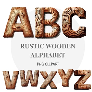 Rustic Wooden Alphabet, Wood Texture Alphabet, Rustic Letter Clipart, Digital Wood Letters, DIY Wood Lettering, Crafts Alphabet PNG