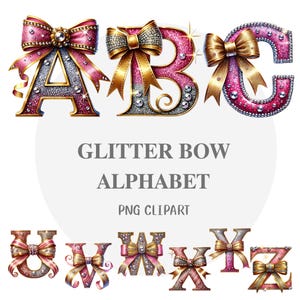 Alfabeto con lazo brillante, letra glamurosa, monograma elegante, letra de lujo, letra rosa y dorada, alfabeto brillante, lazo coqueto png