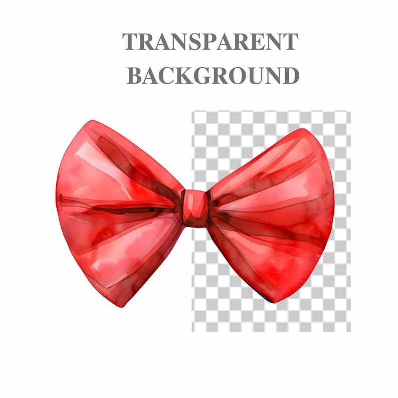May include: A red watercolor bow with a glossy finish. The bow is tied in a classic style with a center knot.