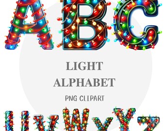 Alfabeto luminoso, luzes de Natal, Natal brilhante, decoração ornamental, enfeite de Natal, desenhos PNG de Feliz Natal para baixar