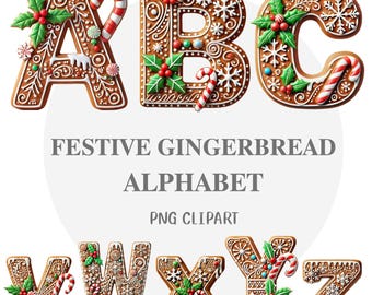 Alfabeto navideño festivo (PNG)