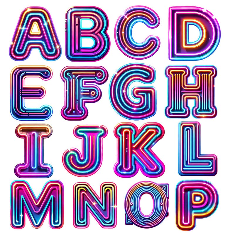 Neon Alphabet, Retro Alphabet, Retro Abc, Colorful Neon Art, Nightlife ...