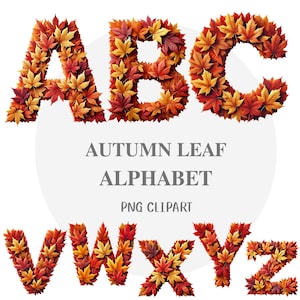 May include: Autumn leaf alphabet letters A, B, C, V, W, X, Y, and Z. The letters are made of red, orange, and yellow leaves.