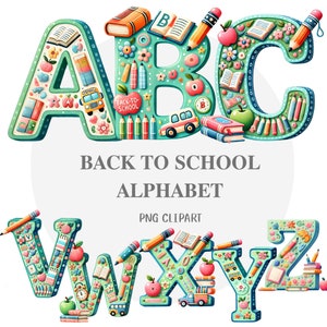 Conjunto de alfabeto de regreso a la escuela, imágenes prediseñadas del alfabeto, imágenes prediseñadas del maestro, alfabeto de regreso a la escuela, jardín de infantes, Geschenk, Schultüte, imágenes prediseñadas de la guardería
