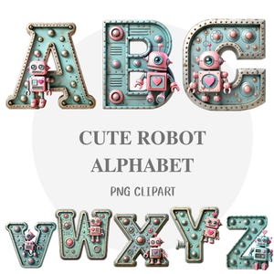 Alfabeto de robot lindo, alfabeto de robot, letras steampunk, arte de pared para guardería, decoración de habitación infantil, alfabeto retro, mecanismo vintage