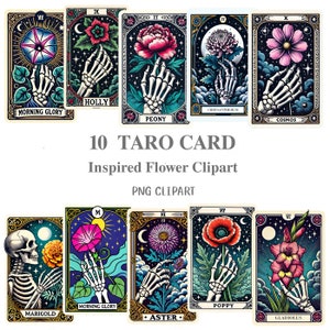 10 Taro Karte inspiriert Blume, Vintage Tarot Karte, Skeletttarot Karte, Skelett png svg, Tanz Skelette pn, Tarot Karte illustrativ