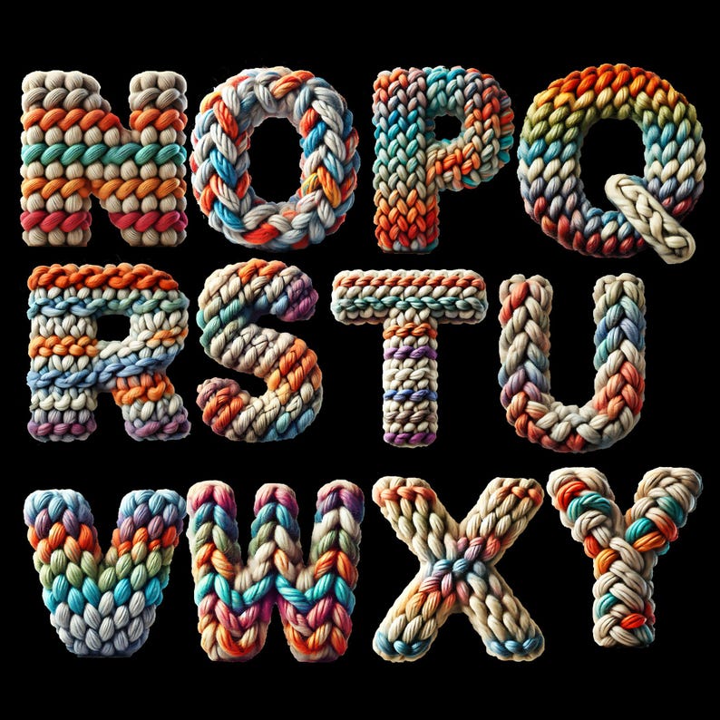 Cozy Knit Alphabet, Colorful Yarn Letters (PNG) - Etsy