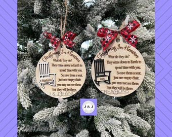 Personalized Christmas in Heaven Ornament, Memorial Empty Chair, Sympathy Gift