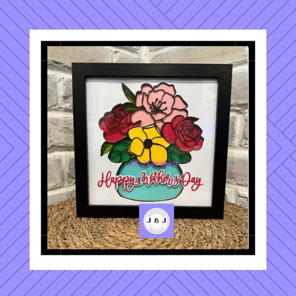 Flower Pot 3D Shadow Box, Handmade, Flowers,Paper, Mom, Grandma, Aunt, Gifts, Mothers day, birthday, custom names