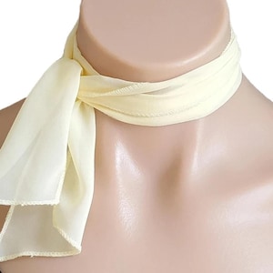 Beige Short Scarf, Sheer Chiffon Small Scarf, Beige Petite Scarf, Dainty Hair Tie Scarf, Chic 50&#39;s Inspired, Lightweight Skinny Neck Scarf