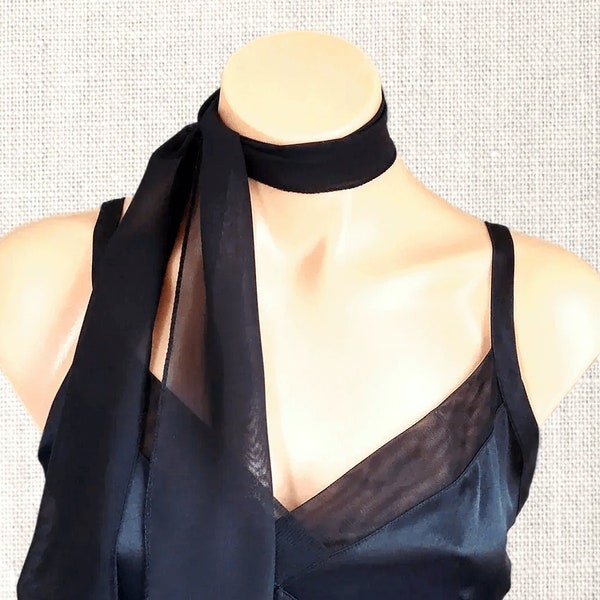 Black Skinny Scarf, Other Colors Available... Red Scarf, White Scarf, Light Blue Scarf and Lavender  Scarf in Sheer Chiffon