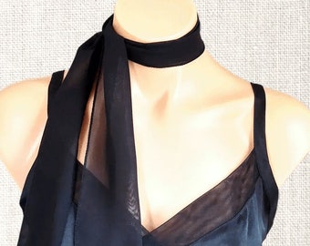 Black Skinny Scarf, Other Colors Available... Red Scarf, White Scarf, Light Blue Scarf and Lavender  Scarf in Sheer Chiffon