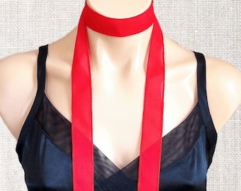 Red Choker Scarf, Long Skinny Scarf, Super Thin Scarf, Other Sheer Colors Available... Light Blue, White, Lavender or Black Choker Scarf