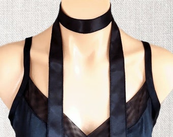 Black Choker Scarf, Skinny Scarf, Thin Choker Scarf, Slim Scarf, Satin Necklace Scarf, Black Satin Scarf, Super Thin Choker Scarf