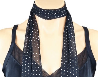 Black Polka Dot Skinny Scarf, Long Polka-Dot Scarf, Sheer Chiffon Scarf, Skinny Black Scarf, Long Black Scarf, Free Shipping, Polka Dots