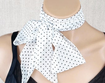 White and Black Polka Dot Scarf Sheer Lightweight Chiffon