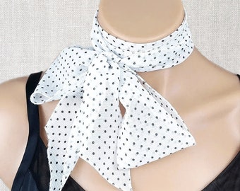 White & Black Polka Dot Scarf, Sheer Chiffon Scarf, Free Shipping, Multi-Purpose Scarf