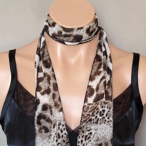 Choker Scarf, Animal Printed Scarf, Black Skinny Scarf, Wrap Choker Scarf, Ponytail Hair Scarf, Thin Neck Scarf, Indie Sleaze