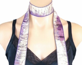 Skinny Scarf, Choker Scarf, Batik Scarf, Long Scarf, Thin Scarf, Purple Scarf, Bohemian Scarf, Boho Scarf, Hair Scarf, Rave, Rocker