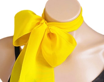 Yellow Scarf Bow Scarf Skinny Scarf Sunflower Yellow Neck Scarf Sheer Chiffon Scarf